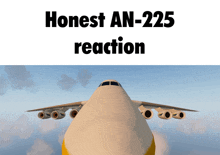 a picture of an airplane with the words honest an-225 reaction above it