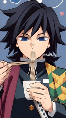 a drawing of a man eating noodles with chopsticks with the hashtag sari 272 at the bottom