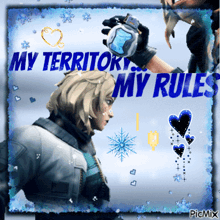 a picture of a person with the words my territory my rules on it