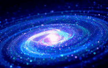 a spiral galaxy in the middle of a dark space with a lot of stars .