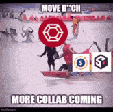 a group of people are sledding down a snowy slope with a red circle in the middle .