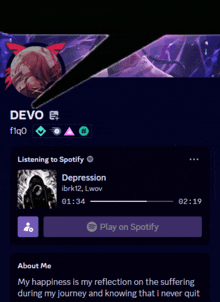 a screenshot of a person 's spotify profile with a song called depression