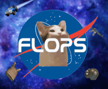 a cat with the word flops on it