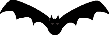 a black bat with red eyes is flying on a white background