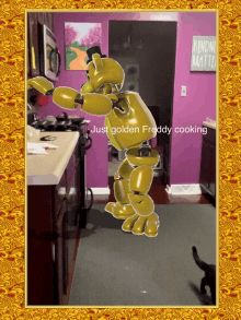 a picture of a golden freddy in a kitchen