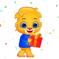 a cartoon character is holding a gift box