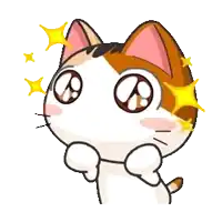 a cartoon cat with big eyes and yellow stars around its eyes