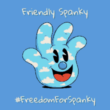 a cartoon hand with clouds on it and the words friendly spanky above it