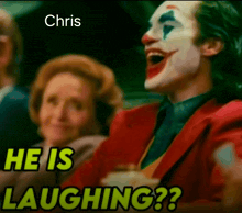 a picture of a clown with the caption " chris he is laughing ?? "