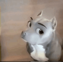 a close up of a cartoon dog looking at something .