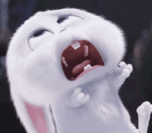 a white cartoon rabbit with its mouth wide open