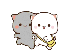 a cartoon of two cats standing next to each other with one carrying a yellow bag