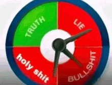 a clock that says truth lie holy shit and bullshit on it