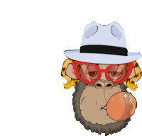 a cartoon of a monkey wearing a hat and sunglasses blowing a bubble