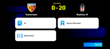 a screenshot of a soccer game between kayserispor and besiktas jk