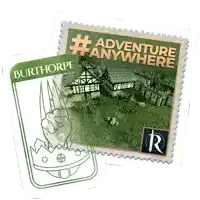 a stamp that says adventure anywhere next to a sticker