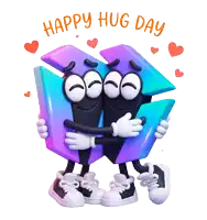 two cartoon characters hugging with the words happy hug day below them