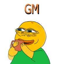 a cartoon character with the word gm written above him