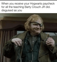 a harry potter character with an eye patch on his forehead