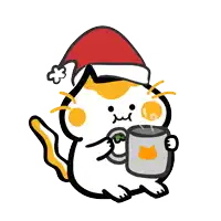 a cartoon cat wearing a santa hat and holding a cup