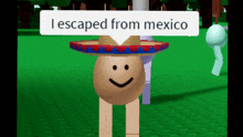 a cartoon character wearing a sombrero with a speech bubble that says " i escaped from mexico "