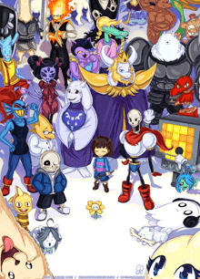 a cartoon drawing of a group of undertale characters including papyrus