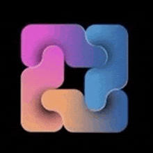 a pink , blue , and orange puzzle piece with a star in the middle on a black background .