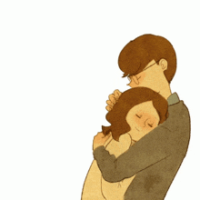 a drawing of a man and woman hugging with the man holding the woman 's hair