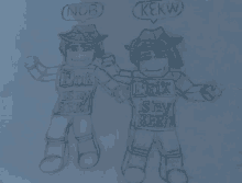 a drawing of erik and nob standing next to each other wearing shirts that say erik is my hero