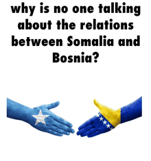 two hands with the flags of somalia and bosnia on them shaking hands