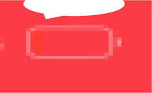 a red background with a white speech bubble above a red battery