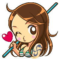 a cartoon drawing of a girl with a tattoo on her arm holding a lollipop