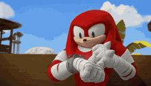 knuckles the echidna from sonic the hedgehog is wearing gloves