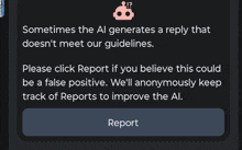 a screenshot of a message that says sometimes the al generates a reply that doesn 't meet our guidelines