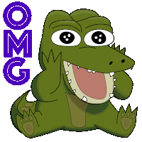 a cartoon of a crocodile with its mouth open and the word omg above it