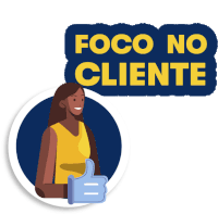 a sticker that says " foco no cliente " with a woman giving a thumbs up