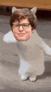 a man with glasses and a cat 's head