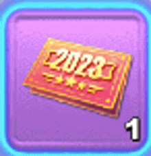 a purple icon with a red and yellow item with the year 2023 on it .