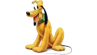 a cartoon dog with a green collar is sitting down