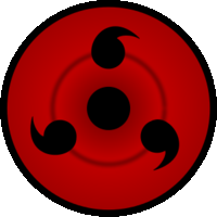 a red and black circle with three black dots on it