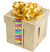 a gold gift box with a gold bow and a sticker that says jascon gallas