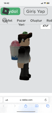 a screenshot of a roblox app shows a person with a bucket of ice cream on their back