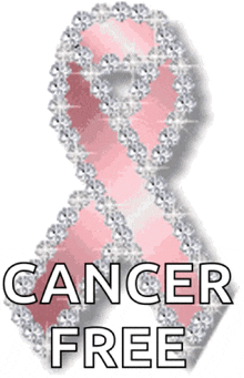 a pink breast cancer ribbon with the words cancer free