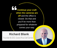 a picture of richard blank with a quote