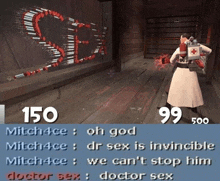 a screenshot of a video game shows a doctor with 150 points