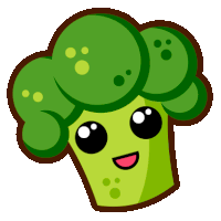 a cartoon illustration of a broccoli head with a smiling face