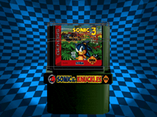 a video game called sonic the hedgehog 3 is displayed on a blue checkered background