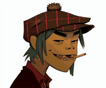 a cartoon character is wearing a plaid hat and smoking a cigar