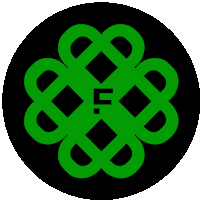 a green and black symbol with the letter f in the center