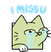 a cartoon cat is crying with the words " i miss u " behind it